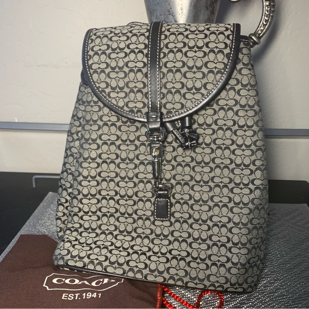 Coach Monogram Canvas Backpack in Gray and Black